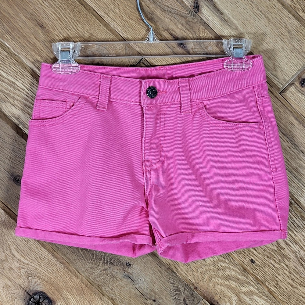 Cherokee Denim Shorts Girls 10/12 Hot Pink Cotton Cuffed Casual Summer